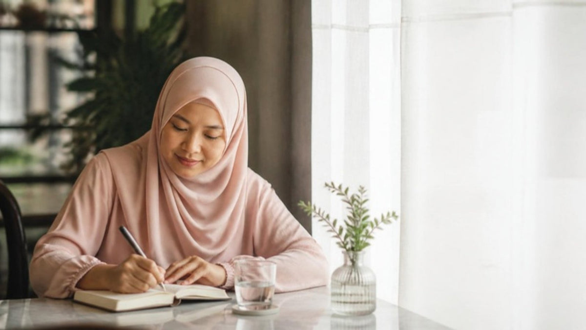 Malaysian woman journaling at a quiet table - how to regulate periods naturally